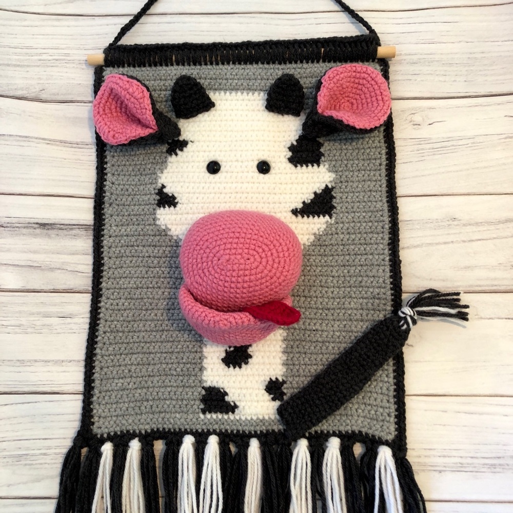 Handmade crochet Cow wall decoration for kids